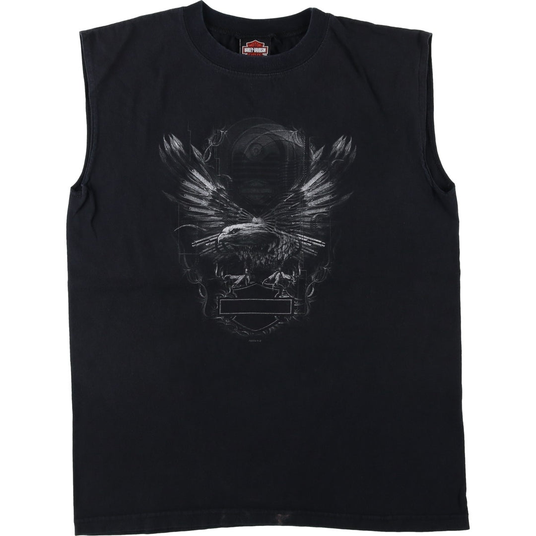 00'S Harley-Davidson Eagle Pattern Tank Top Made in USA Men's M size cotton black type Vintage Second Hand