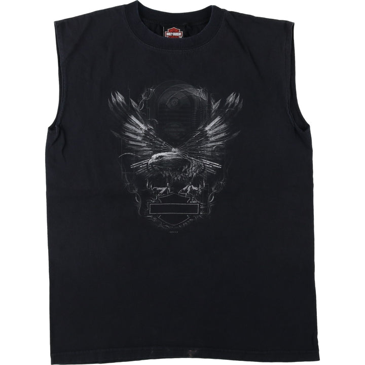 00'S Harley-Davidson Eagle Pattern Tank Top Made in USA Men's M size cotton black type Vintage Second Hand