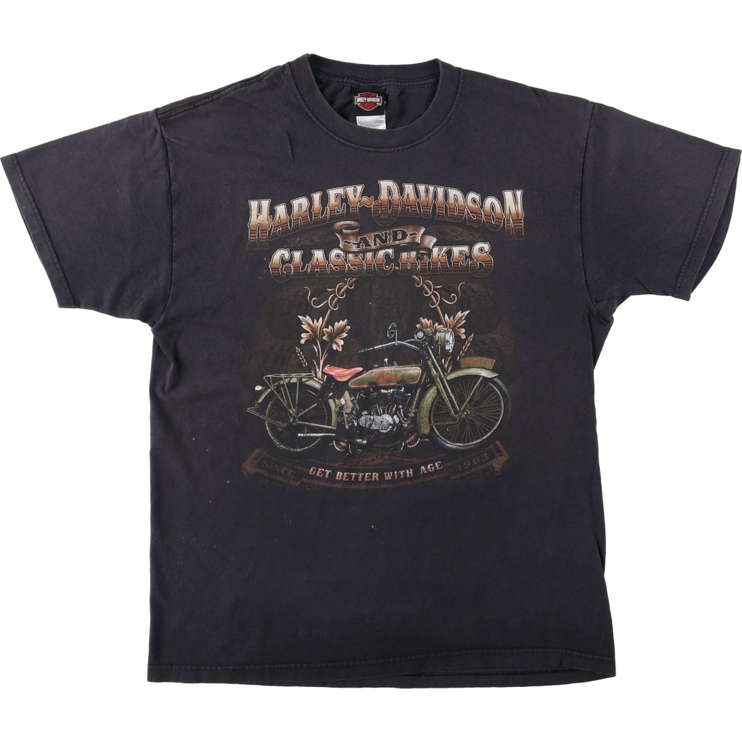 Harley-Davidson Motorcycle Bike T-shirt Made in USA Men's L size cotton black type Vintage Second Hand