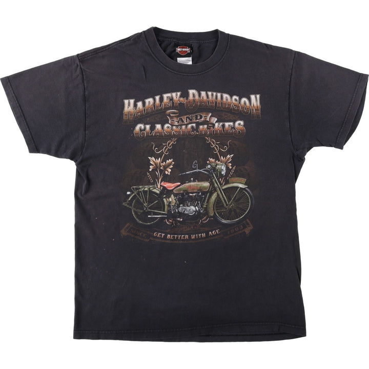 Harley-Davidson Motorcycle Bike T-shirt Made in USA Men's L size cotton black type Vintage Second Hand