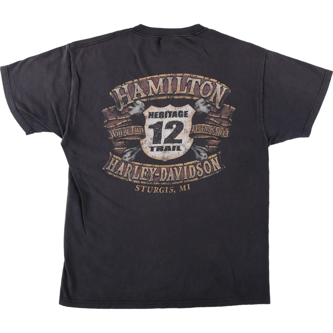 Harley-Davidson Motorcycle Bike T-shirt Made in USA Men's L size cotton black type Vintage Second Hand