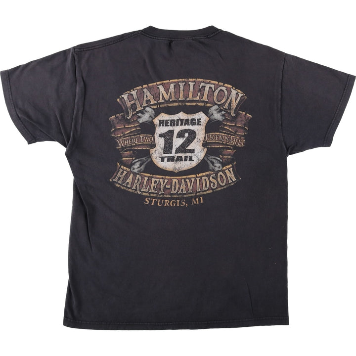 Harley-Davidson Motorcycle Bike T-shirt Made in USA Men's L size cotton black type Vintage Second Hand