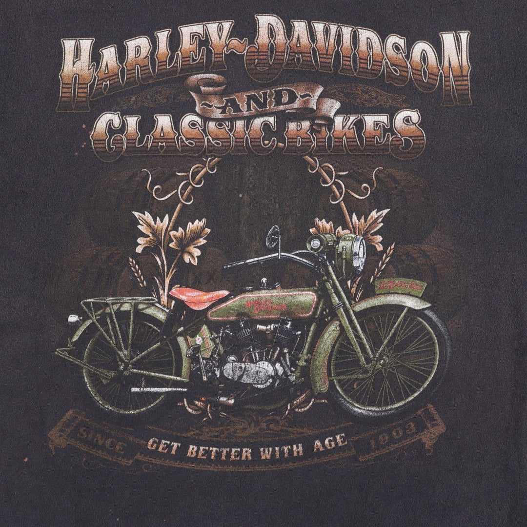 Harley-Davidson Motorcycle Bike T-shirt Made in USA Men's L size cotton black type Vintage Second Hand