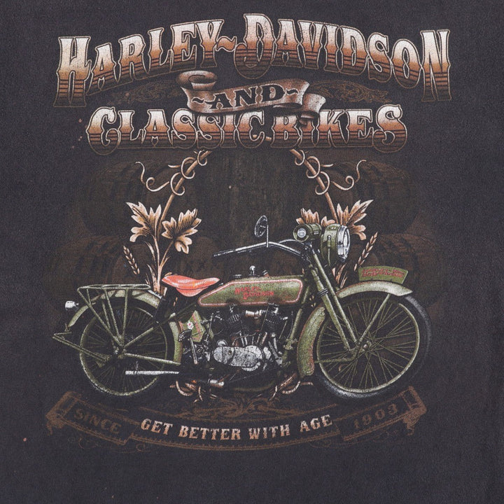 Harley-Davidson Motorcycle Bike T-shirt Made in USA Men's L size cotton black type Vintage Second Hand