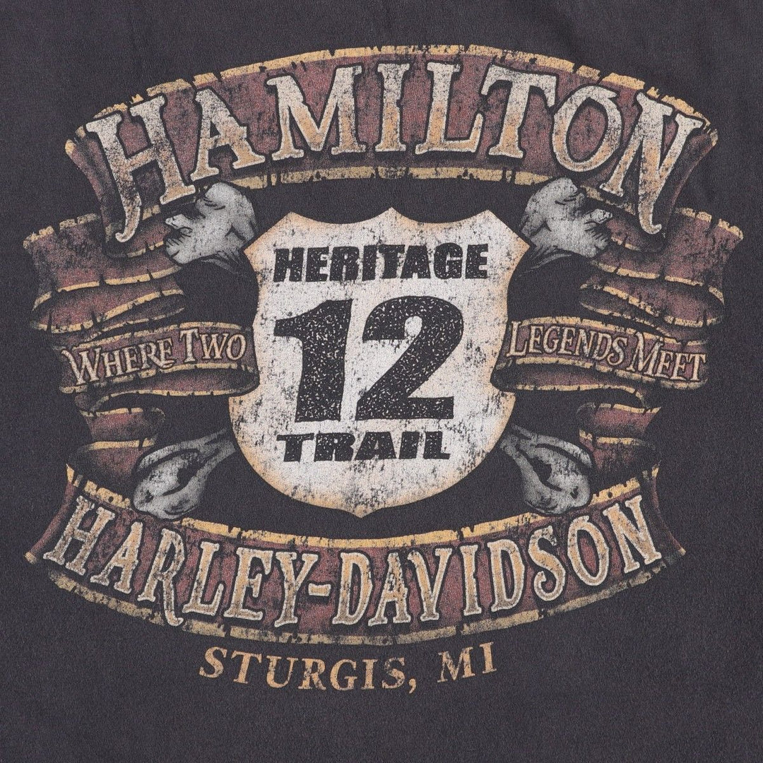Harley-Davidson Motorcycle Bike T-shirt Made in USA Men's L size cotton black type Vintage Second Hand