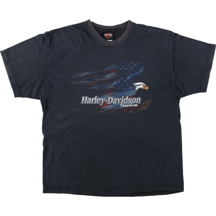 2000'S Harley-Davidson Eagle Pattern American Flag Motorcycle T-Shirt, Made in USA, Men's XL (approx.) cotton black type Vintage Second Hand