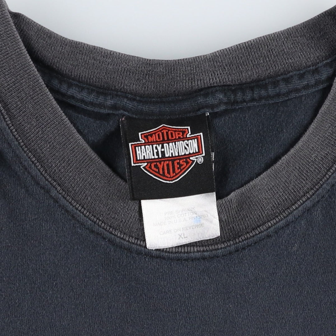 2000'S Harley-Davidson Eagle Pattern American Flag Motorcycle T-Shirt, Made in USA, Men's XL (approx.) cotton black type Vintage Second Hand