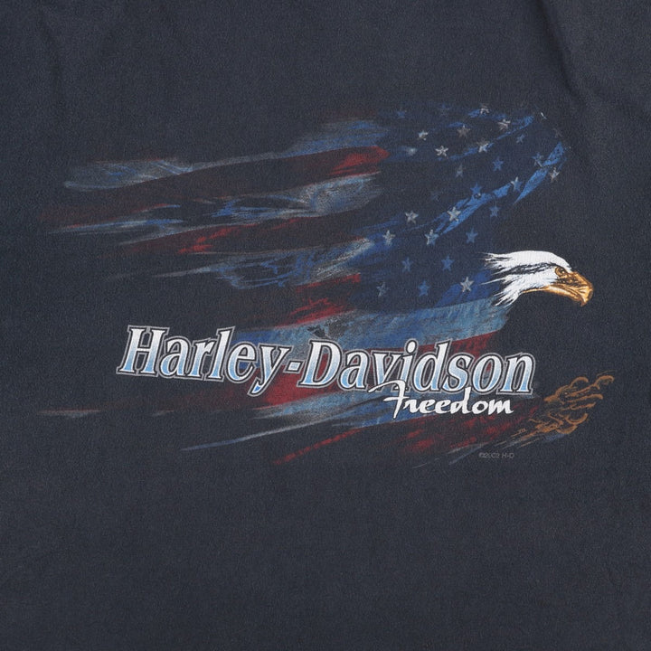 2000'S Harley-Davidson Eagle Pattern American Flag Motorcycle T-Shirt, Made in USA, Men's XL (approx.) cotton black type Vintage Second Hand