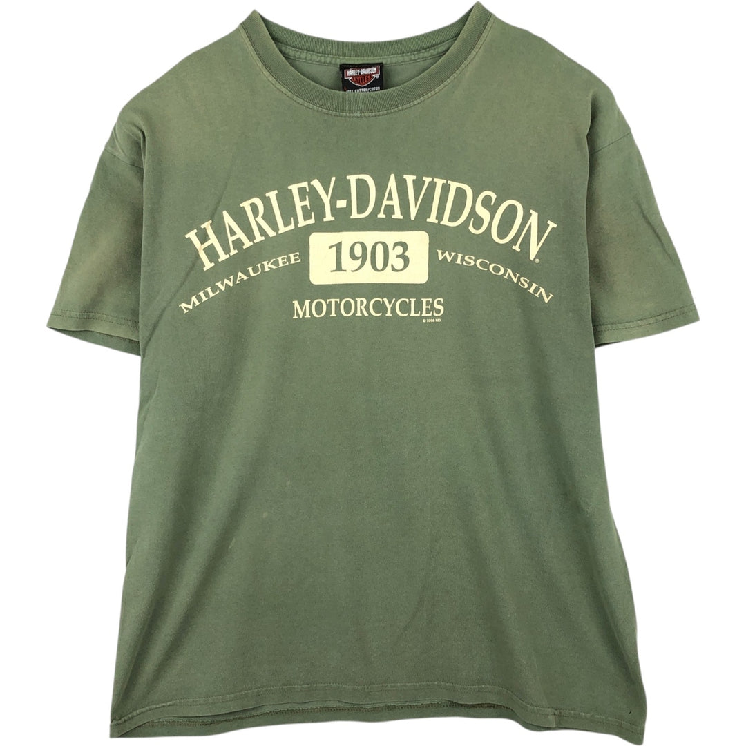 2000'S Harley-Davidson Motorcycle T-Shirt, Made in the EU, Men's Size L (approx.) cotton Khaki type Vintage Second Hand