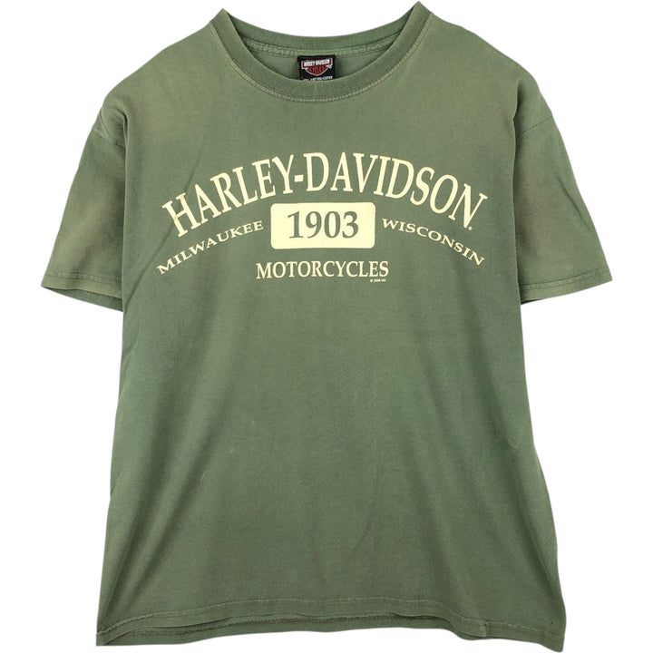 2000'S Harley-Davidson Motorcycle T-Shirt, Made in the EU, Men's Size L (approx.) cotton Khaki type Vintage Second Hand