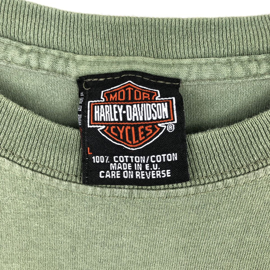 2000'S Harley-Davidson Motorcycle T-Shirt, Made in the EU, Men's Size L (approx.) cotton Khaki type Vintage Second Hand