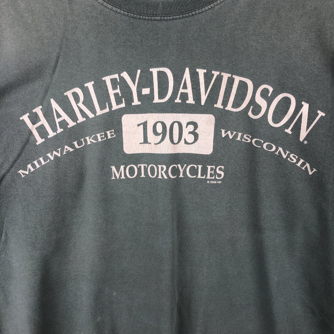 2000'S Harley-Davidson Motorcycle T-Shirt, Made in the EU, Men's Size L (approx.) cotton Khaki type Vintage Second Hand