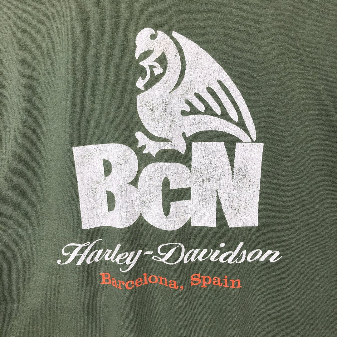 2000'S Harley-Davidson Motorcycle T-Shirt, Made in the EU, Men's Size L (approx.) cotton Khaki type Vintage Second Hand