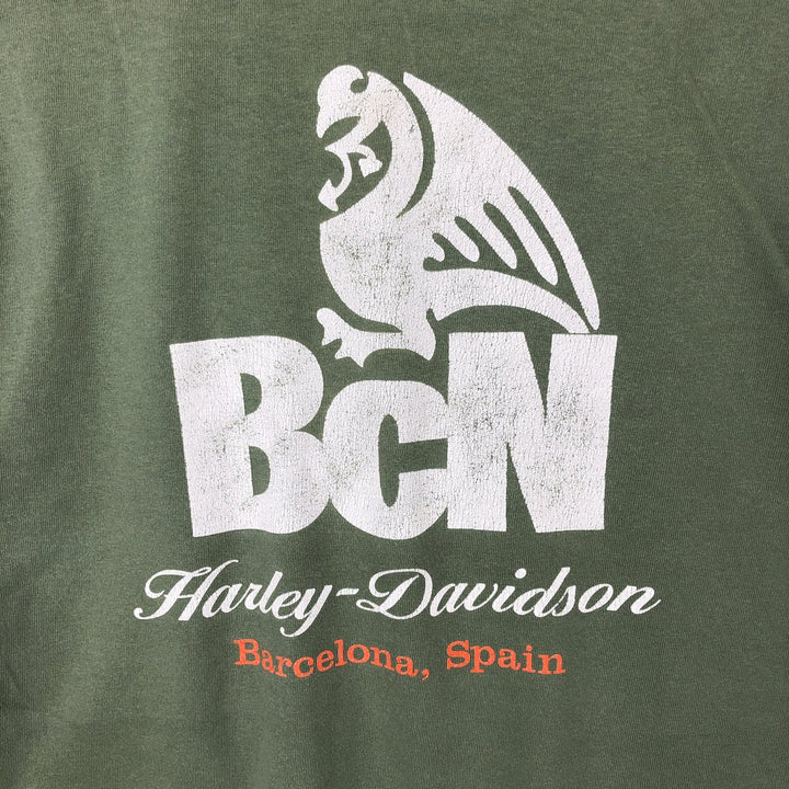 2000'S Harley-Davidson Motorcycle T-Shirt, Made in the EU, Men's Size L (approx.) cotton Khaki type Vintage Second Hand