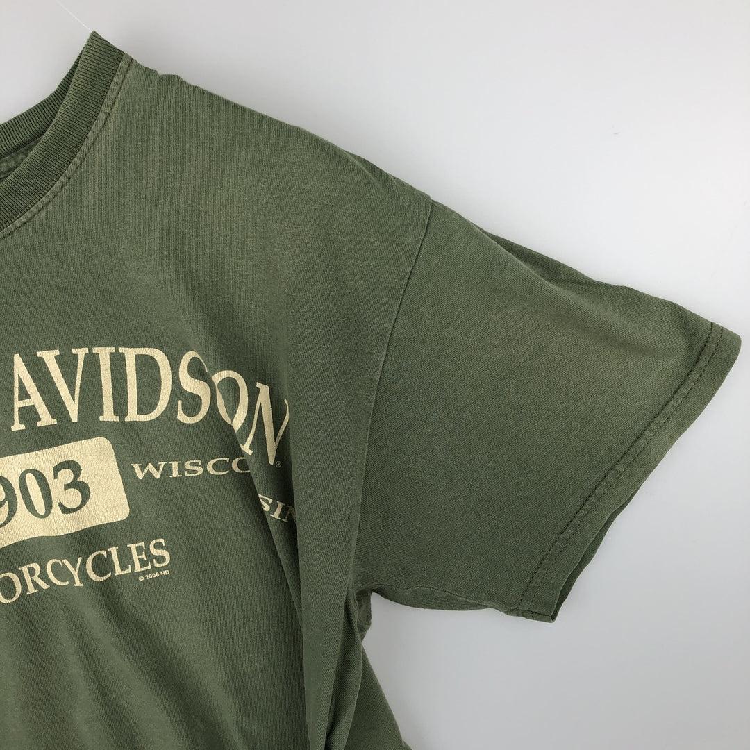 2000'S Harley-Davidson Motorcycle T-Shirt, Made in the EU, Men's Size L (approx.) cotton Khaki type Vintage Second Hand