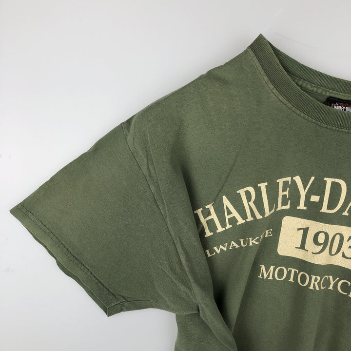 2000'S Harley-Davidson Motorcycle T-Shirt, Made in the EU, Men's Size L (approx.) cotton Khaki type Vintage Second Hand