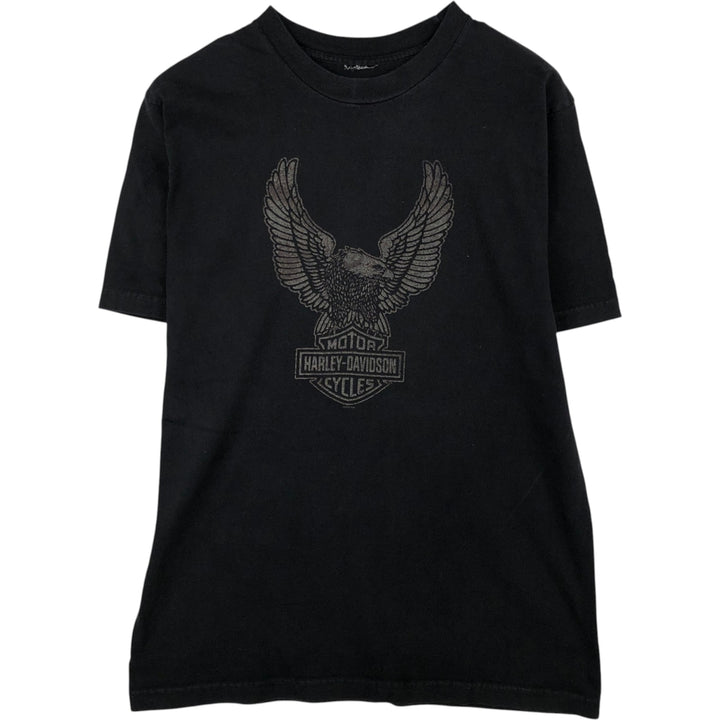 Harley-Davidson Motorcycle T-Shirt with Cow and Eagle Pattern (Men's Size M) unclear black type Vintage Second Hand