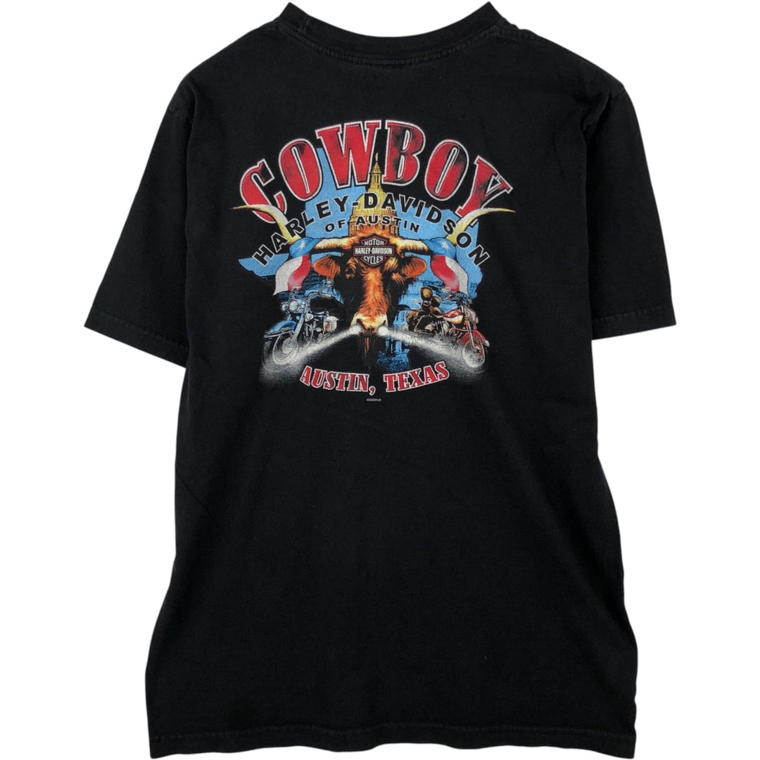 Harley-Davidson Motorcycle T-Shirt with Cow and Eagle Pattern (Men's Size M) unclear black type Vintage Second Hand