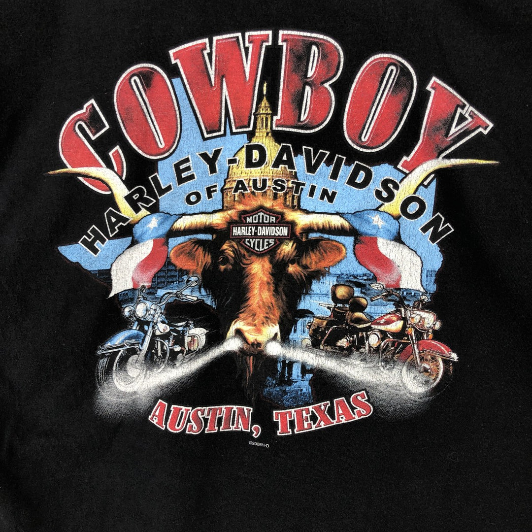 Harley-Davidson Motorcycle T-Shirt with Cow and Eagle Pattern (Men's Size M) unclear black type Vintage Second Hand