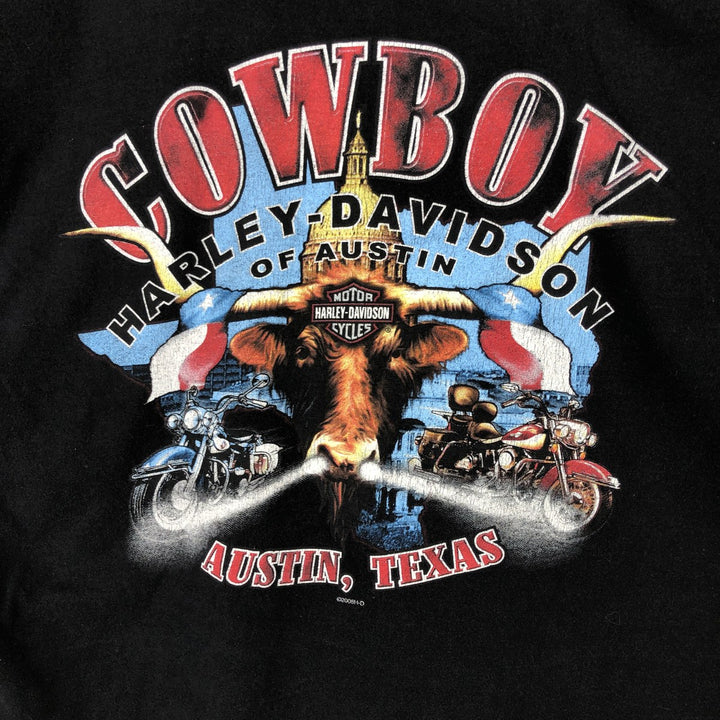 Harley-Davidson Motorcycle T-Shirt with Cow and Eagle Pattern (Men's Size M) unclear black type Vintage Second Hand