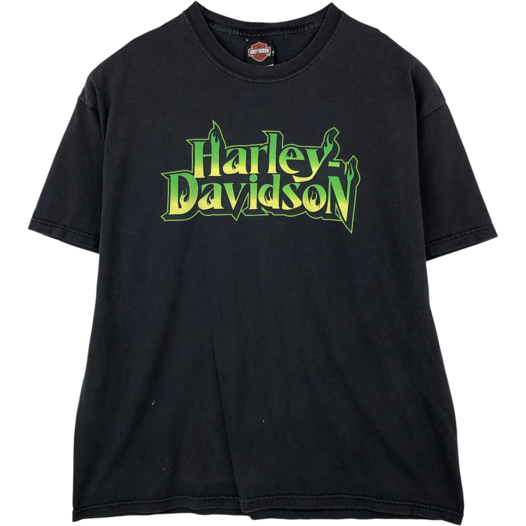 00'S Harley-Davidson Fire Pattern Motorcycle Bike T-Shirt Made in USA Men's XL cotton black type Vintage Second Hand