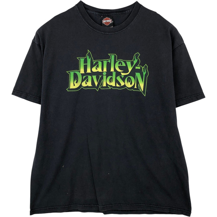 00'S Harley-Davidson Fire Pattern Motorcycle Bike T-Shirt Made in USA Men's XL cotton black type Vintage Second Hand