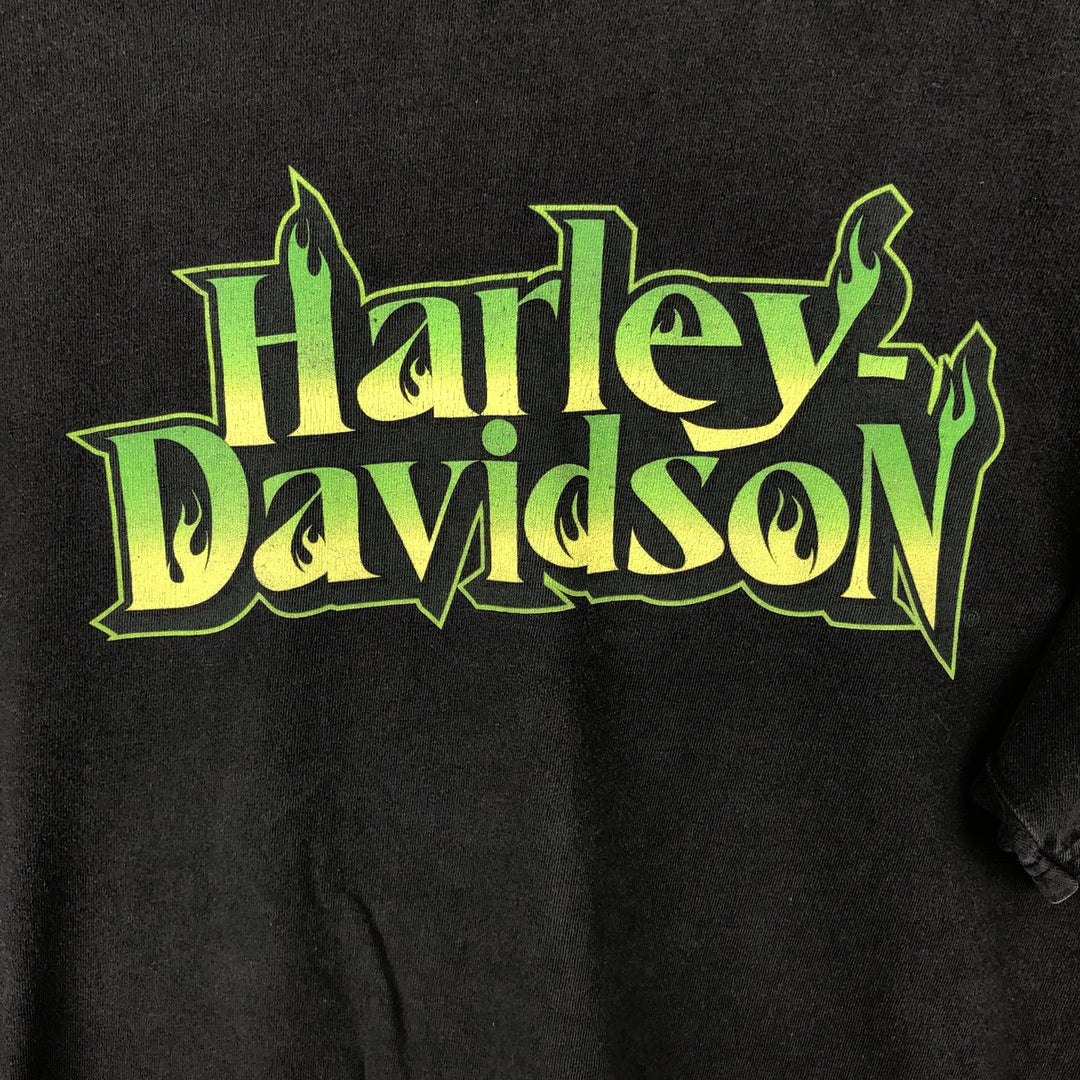 00'S Harley-Davidson Fire Pattern Motorcycle Bike T-Shirt Made in USA Men's XL cotton black type Vintage Second Hand
