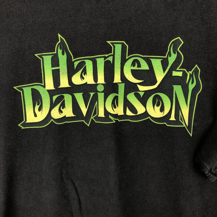 00'S Harley-Davidson Fire Pattern Motorcycle Bike T-Shirt Made in USA Men's XL cotton black type Vintage Second Hand