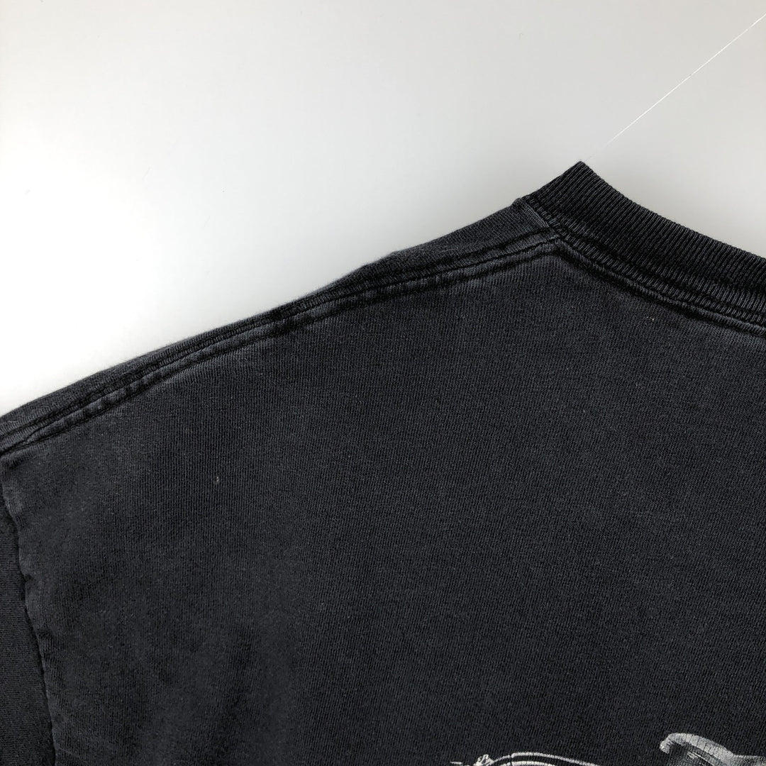 00'S Harley-Davidson Fire Pattern Motorcycle Bike T-Shirt Made in USA Men's XL cotton black type Vintage Second Hand