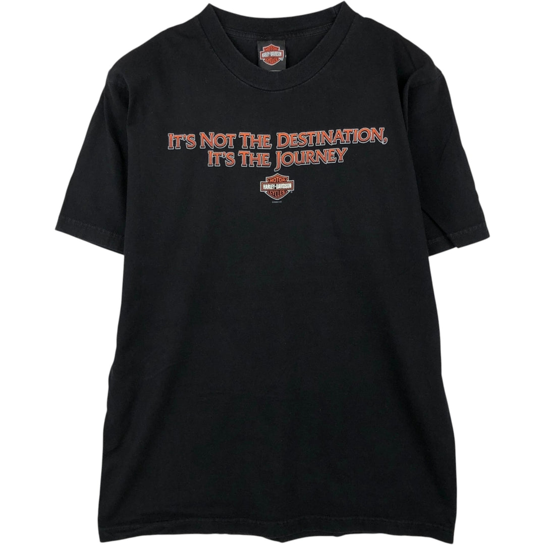 00'S Harley-Davidson Fire Pattern Motorcycle Bike T-Shirt Made in USA Men's L size cotton black type Vintage Second Hand