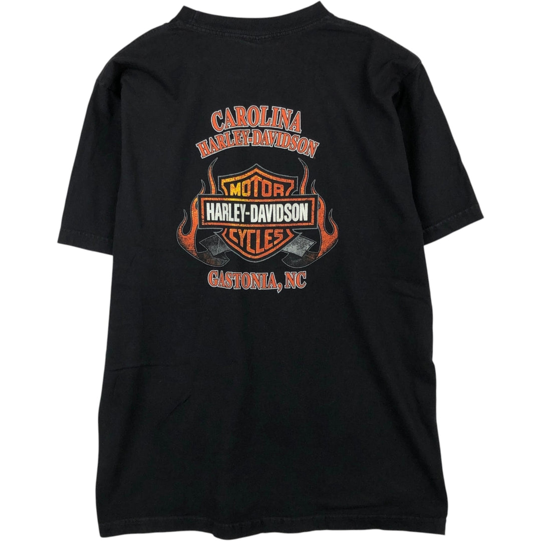 00'S Harley-Davidson Fire Pattern Motorcycle Bike T-Shirt Made in USA Men's L size cotton black type Vintage Second Hand
