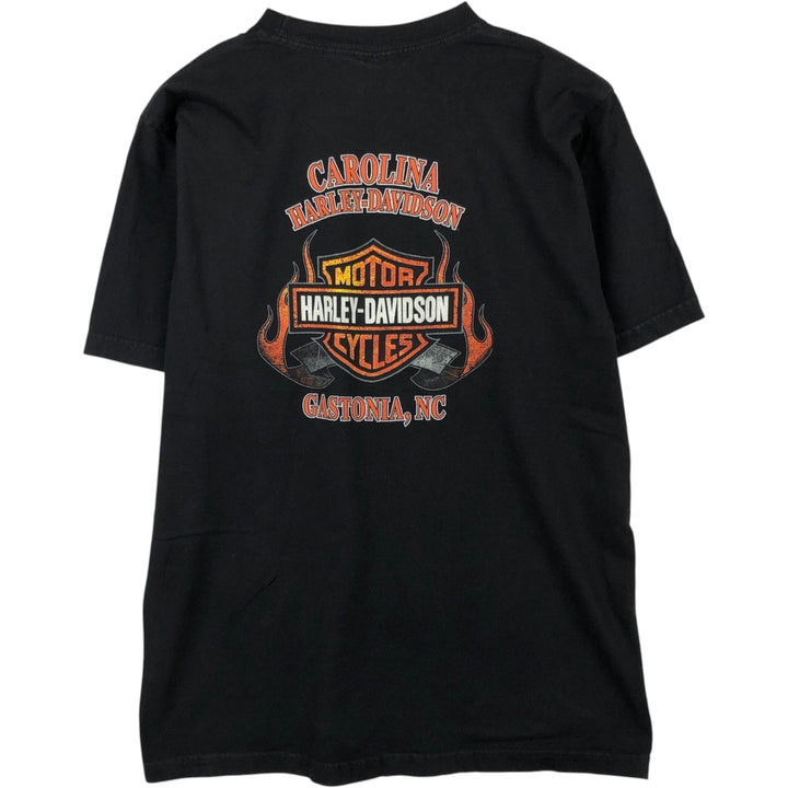 00'S Harley-Davidson Fire Pattern Motorcycle Bike T-Shirt Made in USA Men's L size cotton black type Vintage Second Hand