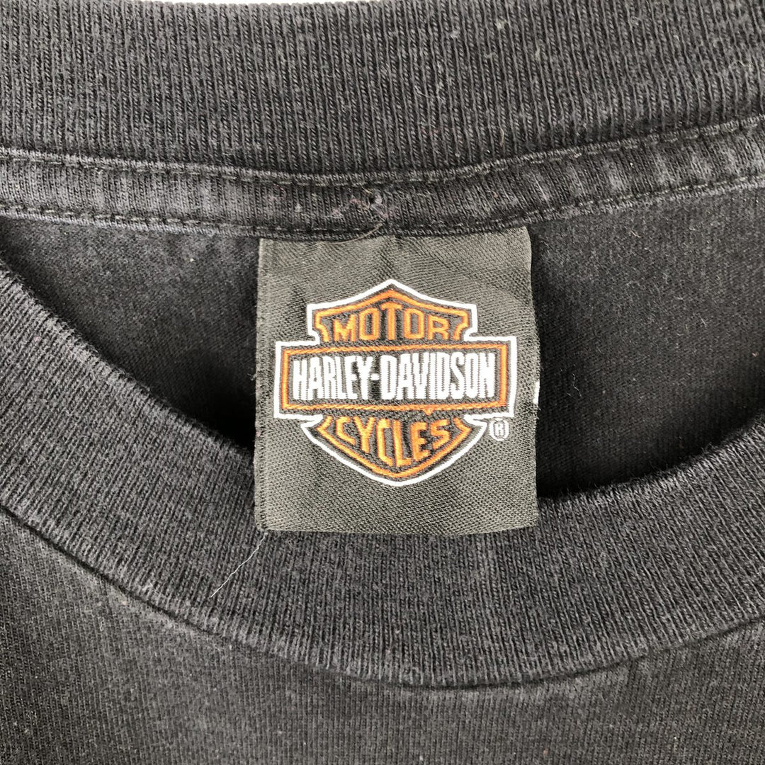 00'S Harley-Davidson Fire Pattern Motorcycle Bike T-Shirt Made in USA Men's L size cotton black type Vintage Second Hand