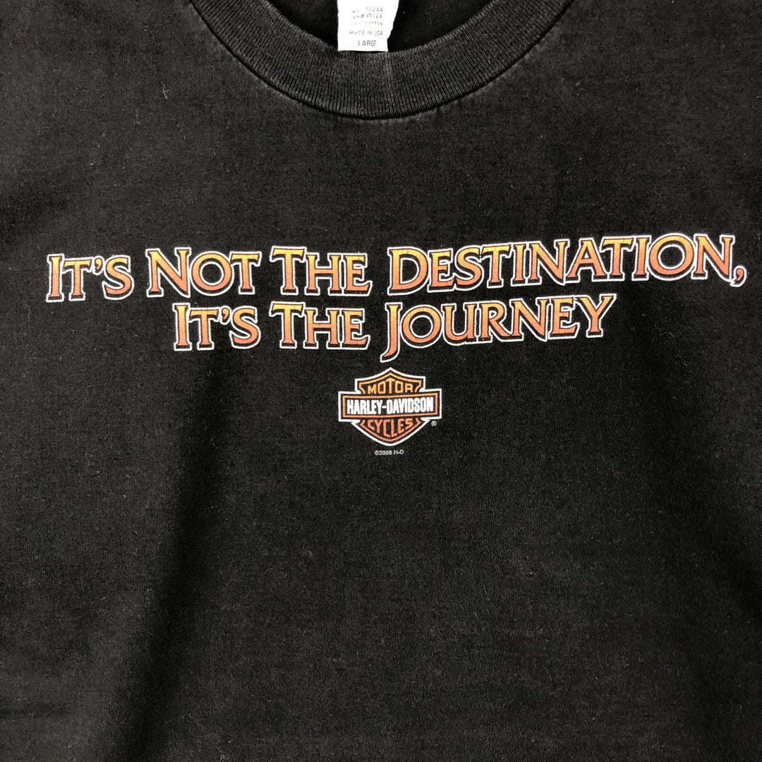00'S Harley-Davidson Fire Pattern Motorcycle Bike T-Shirt Made in USA Men's L size cotton black type Vintage Second Hand