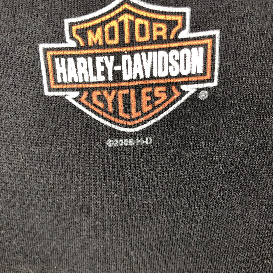 00'S Harley-Davidson Fire Pattern Motorcycle Bike T-Shirt Made in USA Men's L size cotton black type Vintage Second Hand