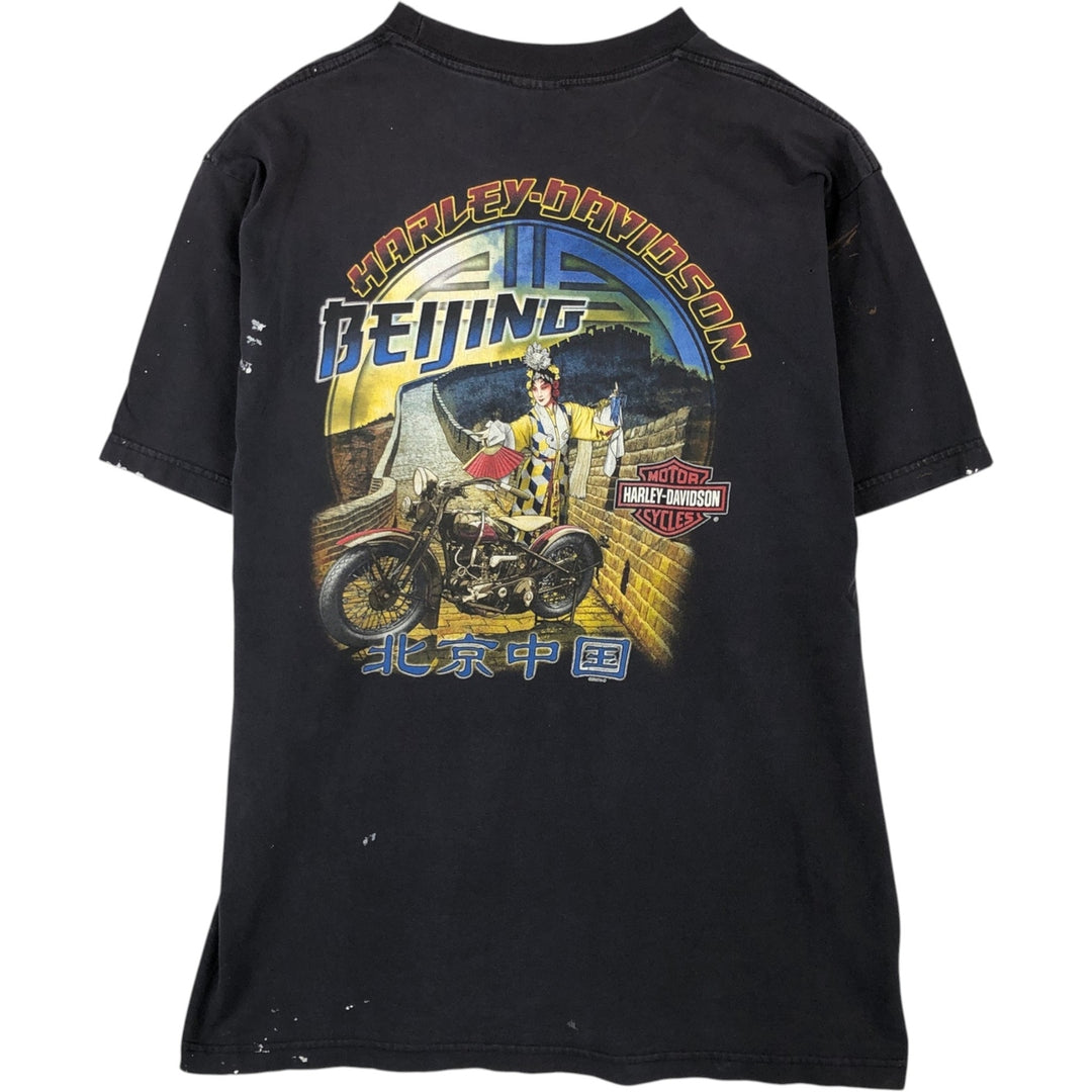 00'S Harley-Davidson Motorcycle Bike T-shirt Made in USA Men's XL cotton black type Vintage Second Hand