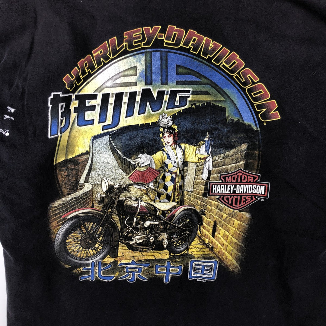 00'S Harley-Davidson Motorcycle Bike T-shirt Made in USA Men's XL cotton black type Vintage Second Hand