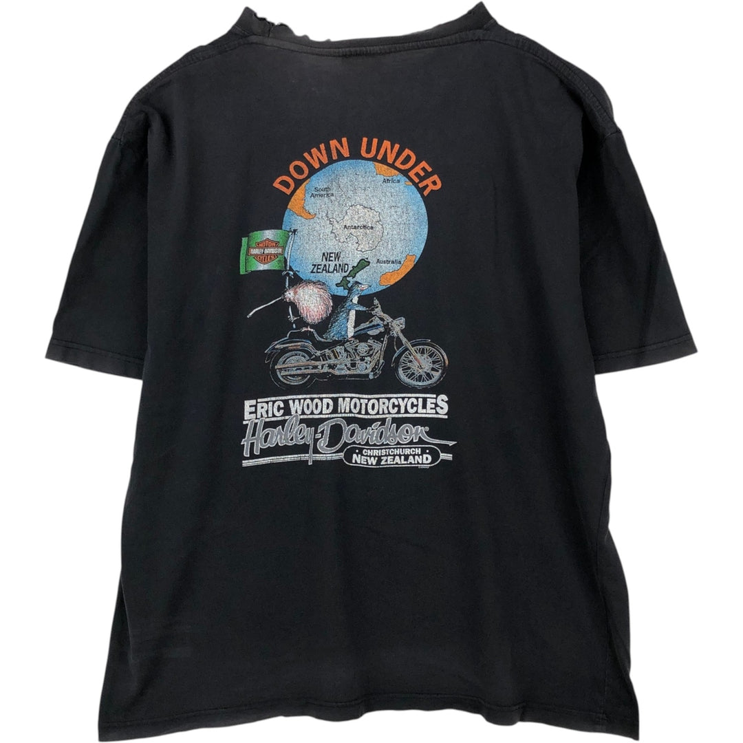 Harley-Davidson Kiwi Pattern Motorcycle T-Shirt, Men's Size XL (approx.) unclear black type Vintage Second Hand
