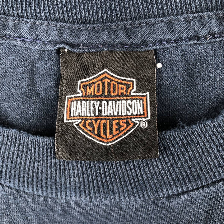 Harley-Davidson Skull Wing Skull Pattern Motorcycle T-Shirt, Men's Size L (approx.) unclear navy blue type Vintage Second Hand