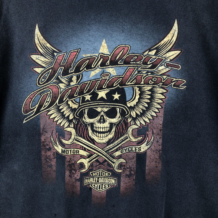 Harley-Davidson Skull Wing Skull Pattern Motorcycle T-Shirt, Men's Size L (approx.) unclear navy blue type Vintage Second Hand