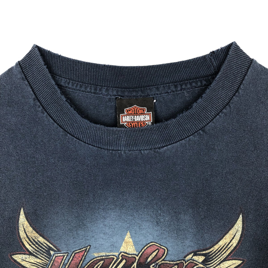 Harley-Davidson Skull Wing Skull Pattern Motorcycle T-Shirt, Men's Size L (approx.) unclear navy blue type Vintage Second Hand