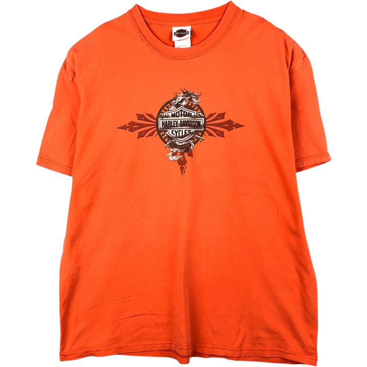 2000'S Hanes Harley-Davidson Eagle Pattern Dragon Pattern Motorcycle T-Shirt, Made in USA, Men's XL equivalent. cotton orange type Vintage Second Hand