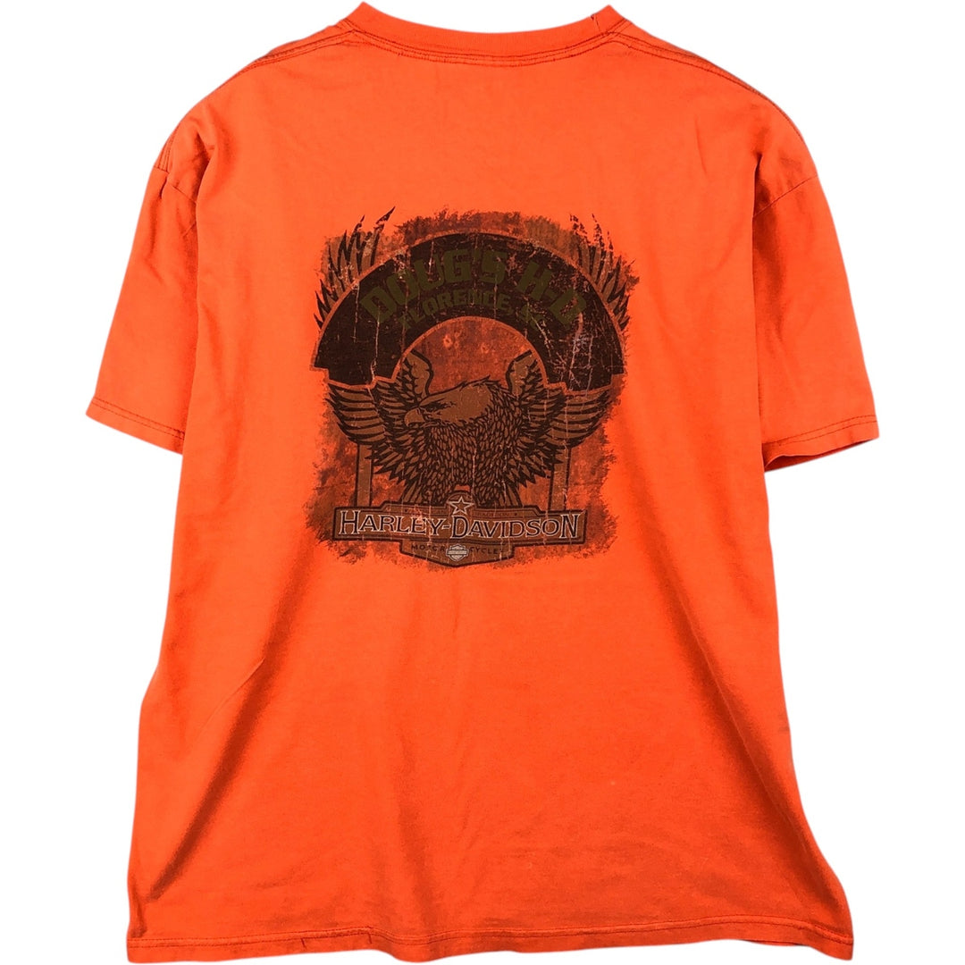2000'S Hanes Harley-Davidson Eagle Pattern Dragon Pattern Motorcycle T-Shirt, Made in USA, Men's XL equivalent. cotton orange type Vintage Second Hand