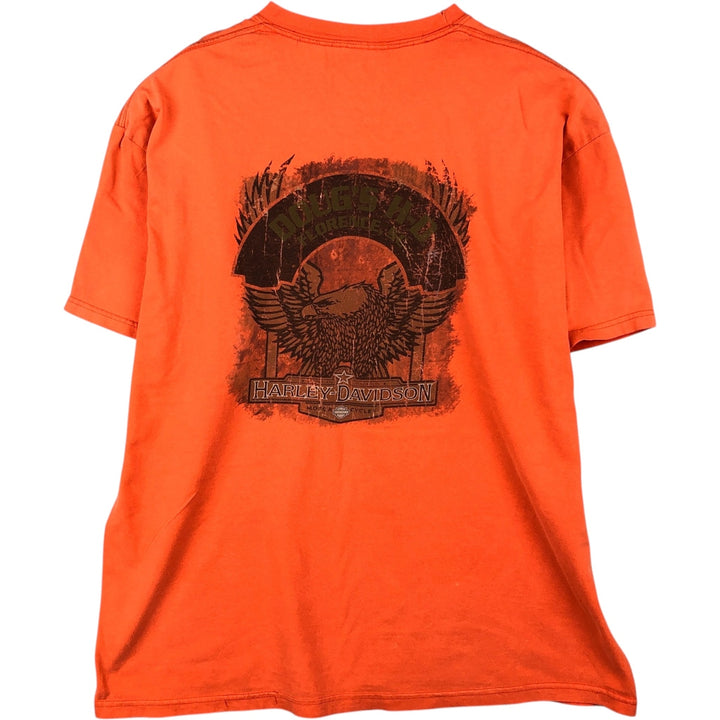 2000'S Hanes Harley-Davidson Eagle Pattern Dragon Pattern Motorcycle T-Shirt, Made in USA, Men's XL equivalent. cotton orange type Vintage Second Hand