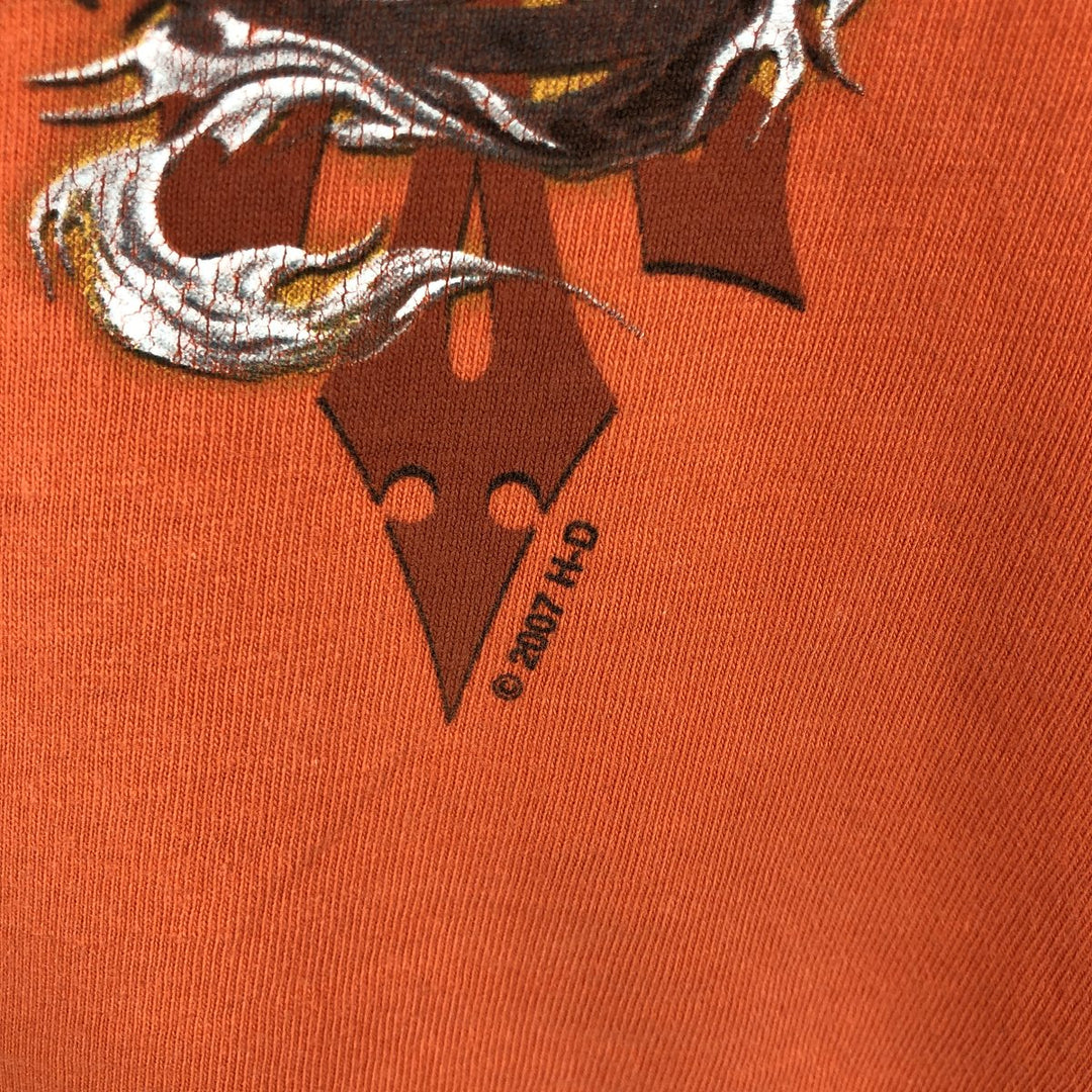 2000'S Hanes Harley-Davidson Eagle Pattern Dragon Pattern Motorcycle T-Shirt, Made in USA, Men's XL equivalent. cotton orange type Vintage Second Hand