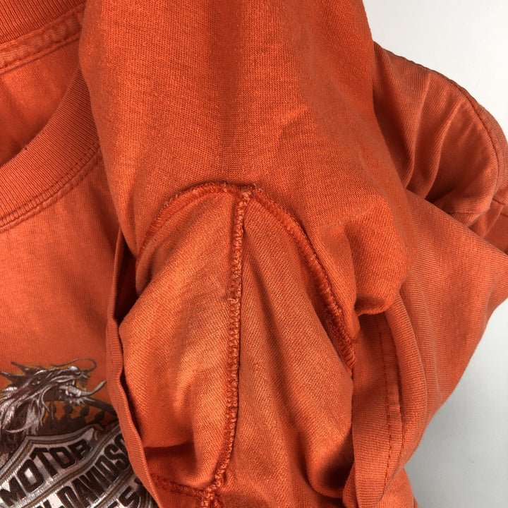 2000'S Hanes Harley-Davidson Eagle Pattern Dragon Pattern Motorcycle T-Shirt, Made in USA, Men's XL equivalent. cotton orange type Vintage Second Hand