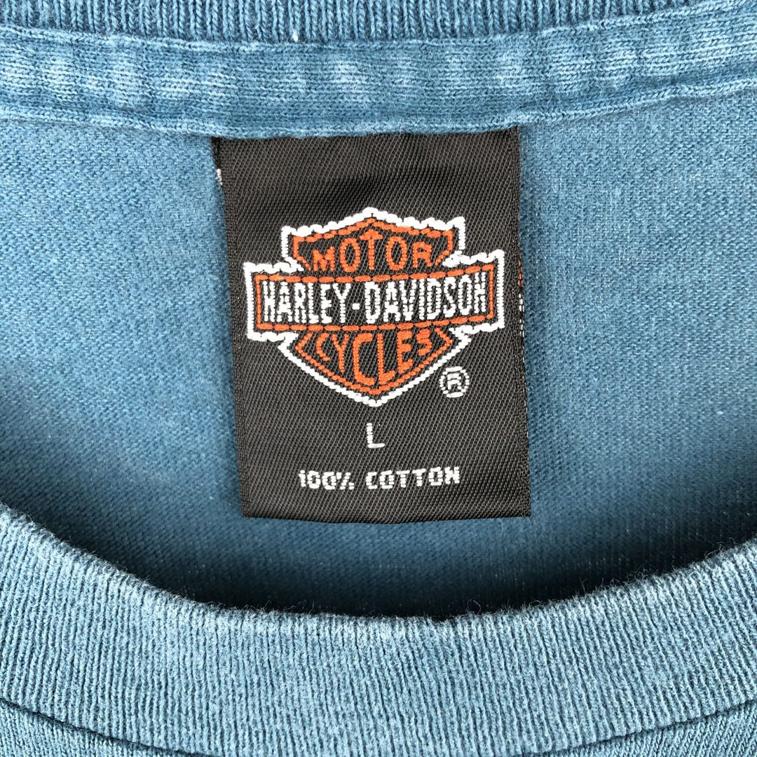 Harley-Davidson Motorcycle Bike T-shirt Made in USA Men's L size cotton blue type Vintage Second Hand