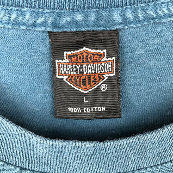 Harley-Davidson Motorcycle Bike T-shirt Made in USA Men's L size cotton blue type Vintage Second Hand