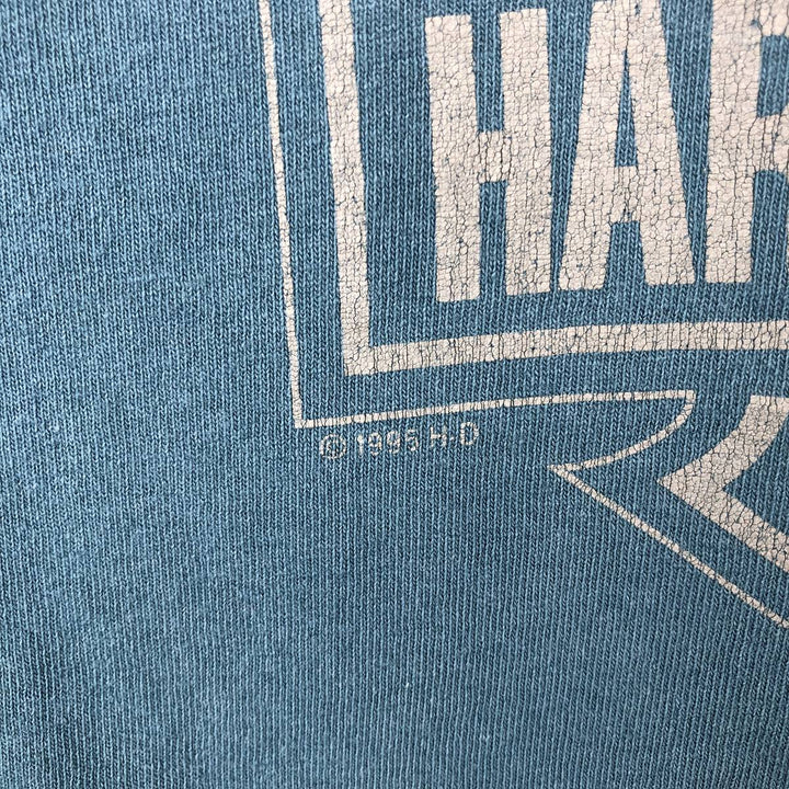 Harley-Davidson Motorcycle Bike T-shirt Made in USA Men's L size cotton blue type Vintage Second Hand