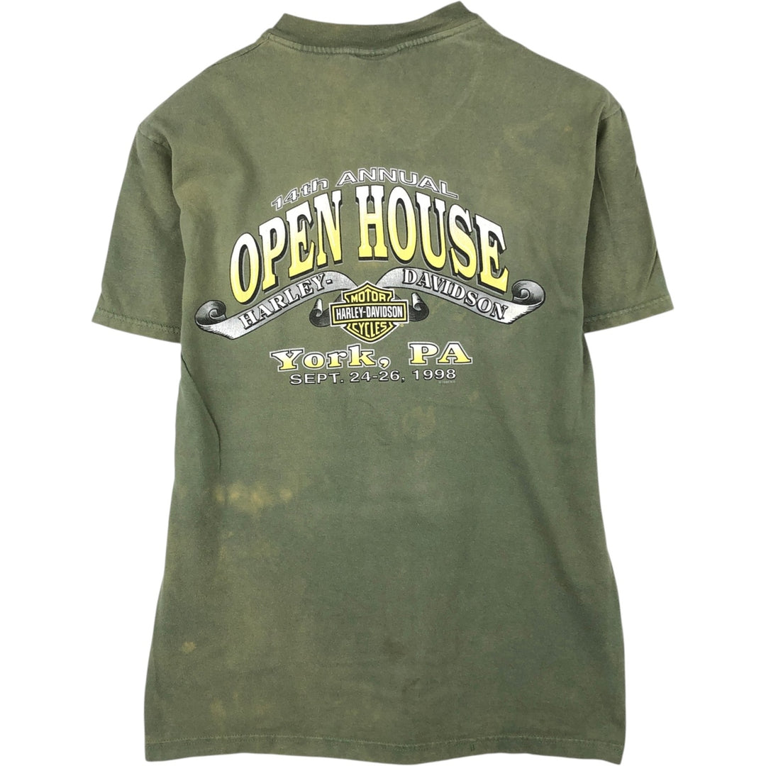 90'S Hanes Harley-Davidson Motorcycle T-Shirt, Made in USA, Men's Size M (approx.), Vintage cotton green type Vintage Second Hand